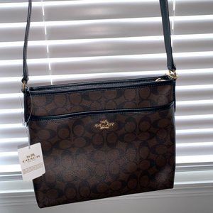 COACH Signature Jacquard Stripe Zip File Women Bag